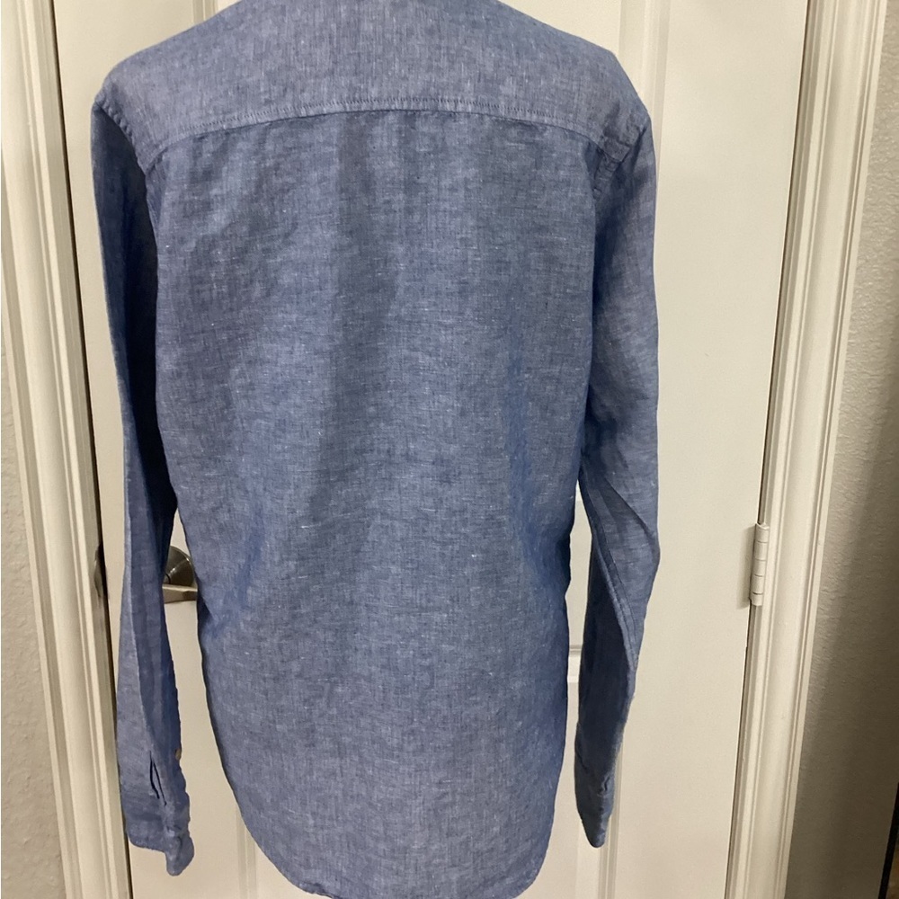 Weatherproof Blue Button Down Shirt Relaxed Fit Linen Blend - Picture 4 of 6